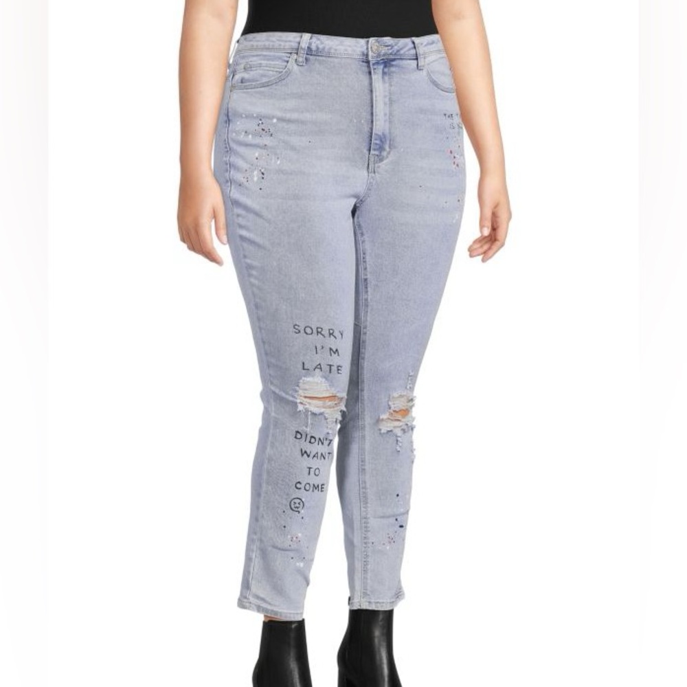 Gemma Rae Light Wash Distressed Grafitti Paint Splatter Jeans